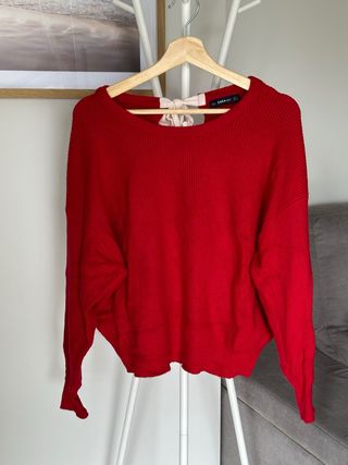 Jersey Zara Rojo Canalé Lazo Talla S