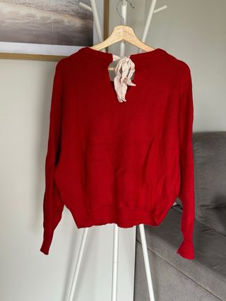 Jersey Zara Rojo Canalé Lazo Talla S