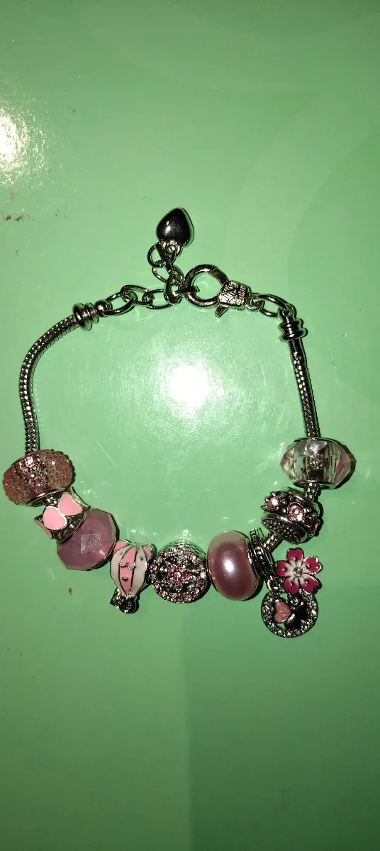 Pulsera tipo Pandora con dijes dorados y rosas