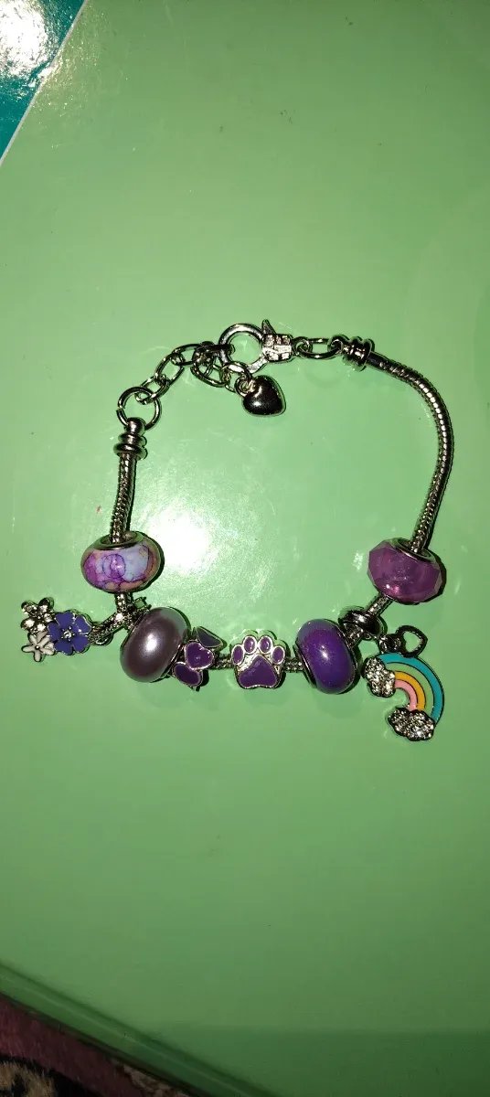 Pulsera tipo Pandora con dijes dorados y rosas