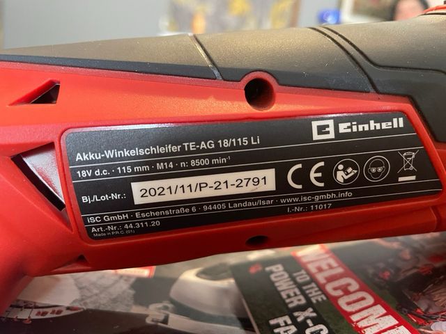 Amoladora angular inalámbrica Einhell TE-AG 18/115