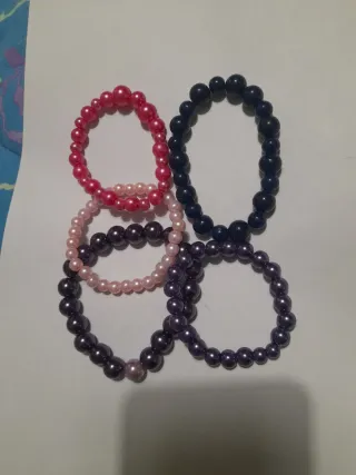 Set 5 Bracciali Perline Rosa e Viola blu fuxia