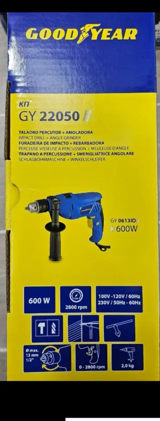 Kit Taladro y Amoladora Goodyear GY 22050 nueva