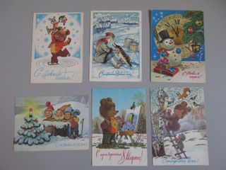 6 cartoline vintage URSS. Usate. Da Collezione.