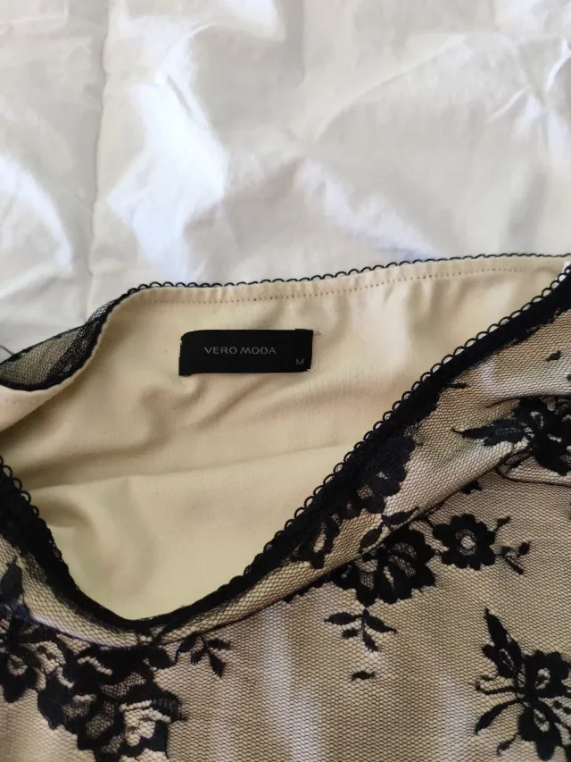 Falda larga encaje beige y negro