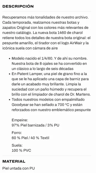 Botas Dr. Martens Charol Rojas Talla 37