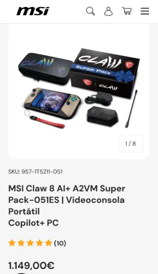 MSI Claw 8ai+ con accesorios