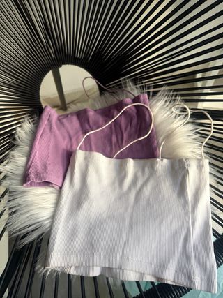 Conjunto 2 Tops Curtos Zara Branco Roxo