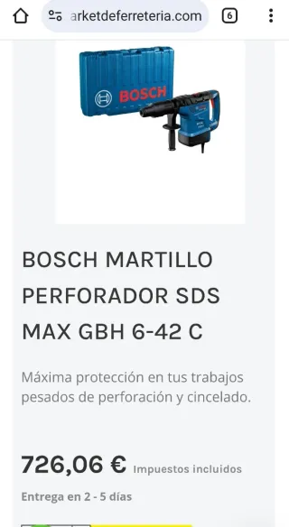 BOSCH MARTILLO PERFORADOR SDS MAX GBH 6-42 C