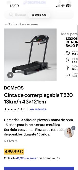 Cinta de correr plegable Domyos Decathlon