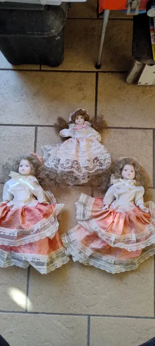 Set 3 Bambole Antiche Porcellana