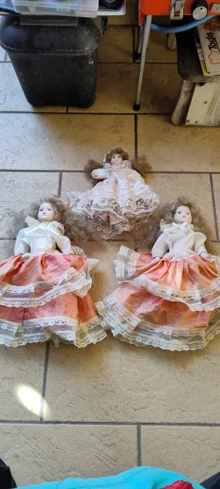 Set 3 Bambole Antiche Porcellana