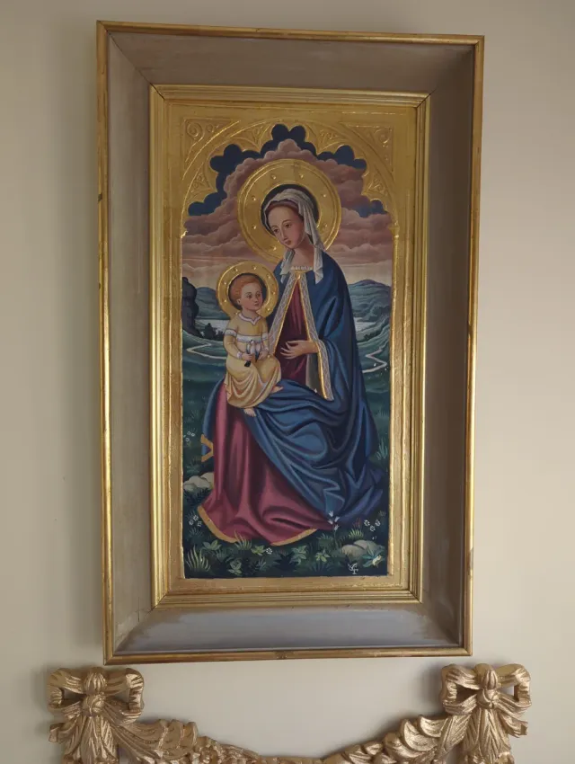 Virgen y Niño Pintura Marco Dorado