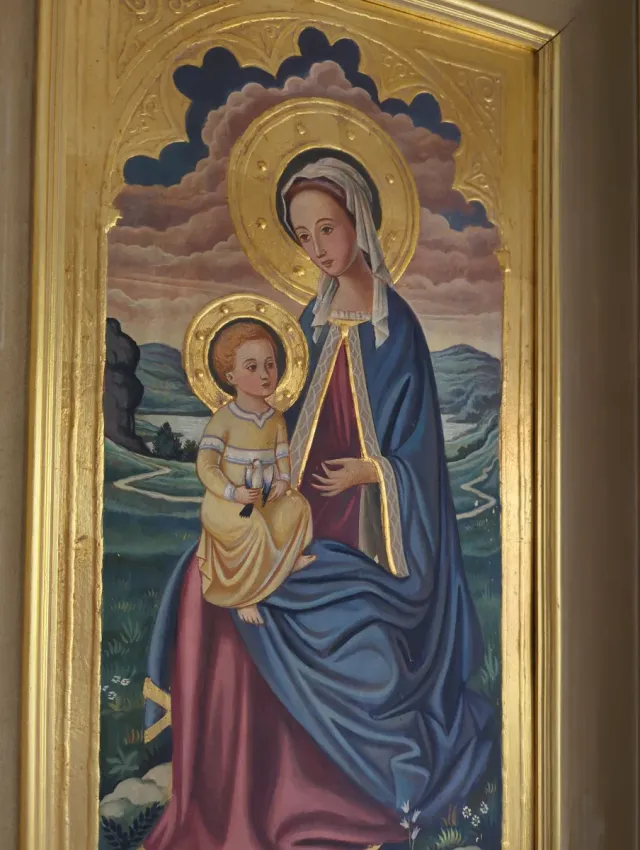 Virgen y Niño Pintura Marco Dorado