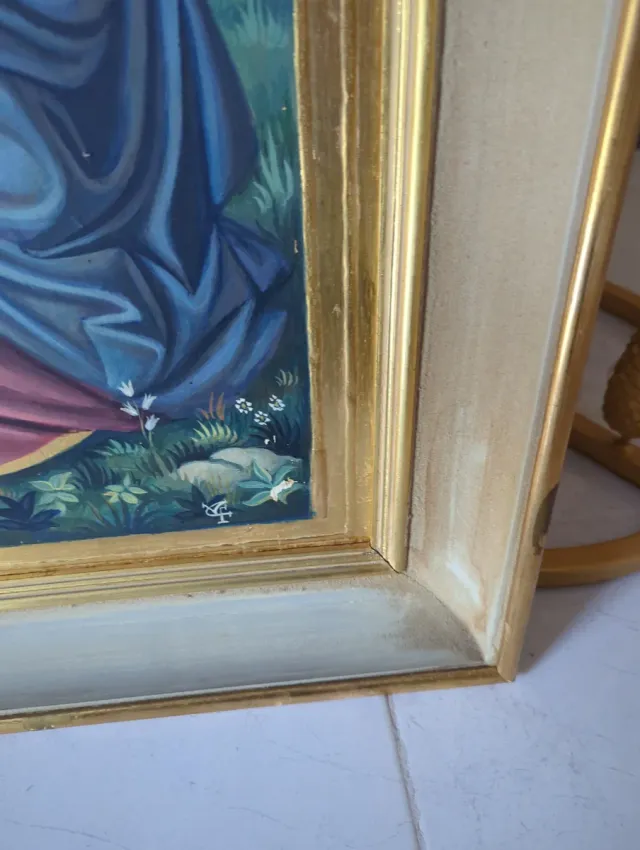 Virgen y Niño Pintura Marco Dorado