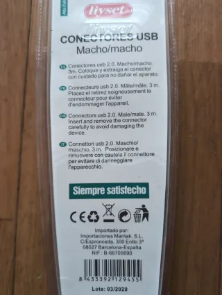 Cable USB Tiyset 3 Metros Macho-Macho