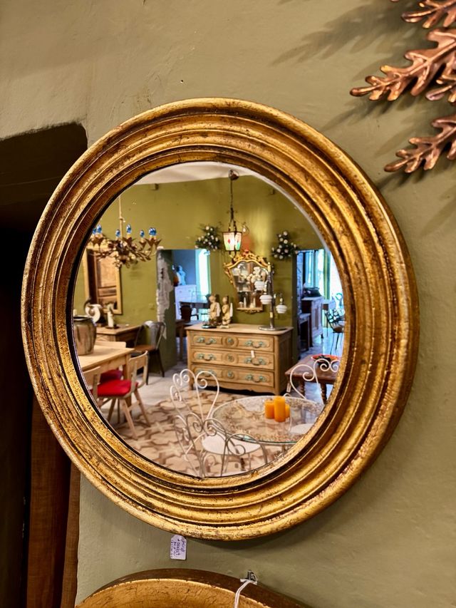 Espejo redondo antiguo pan de oro