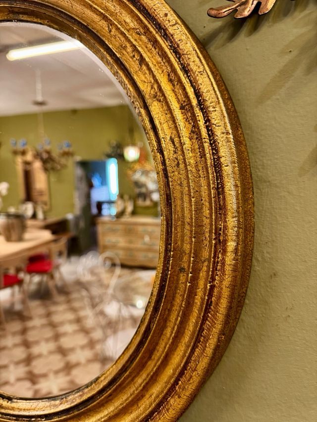 Espejo redondo antiguo pan de oro