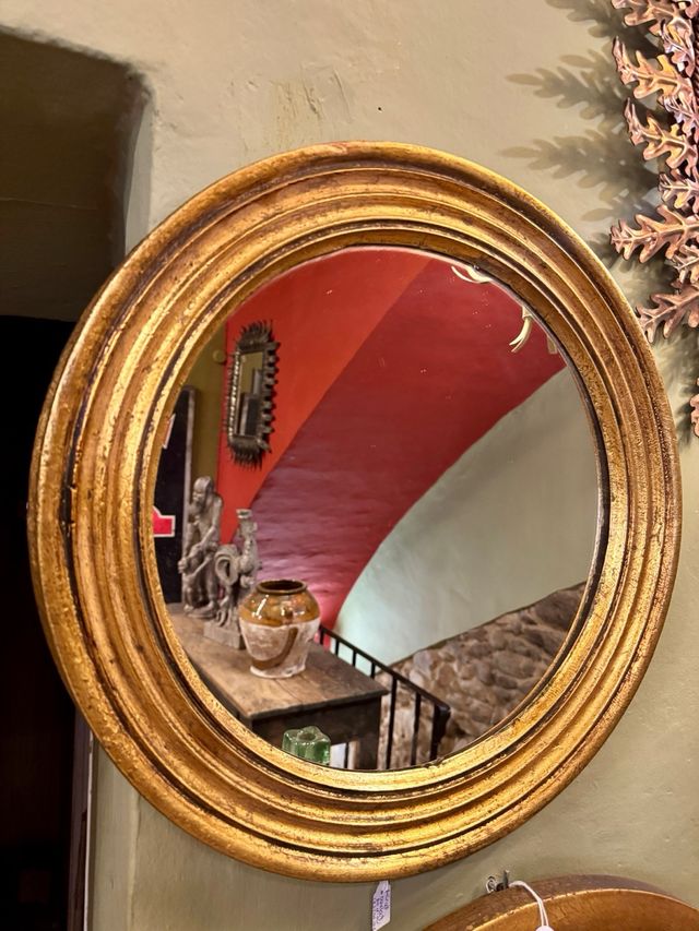 Espejo redondo antiguo pan de oro