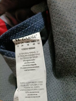 Americana El Ganso Talla 52 Gris Forro Rojo