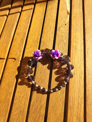 Pulsera de cristal checo morado y plateado