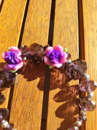 Pulsera de cristal checo morado y plateado