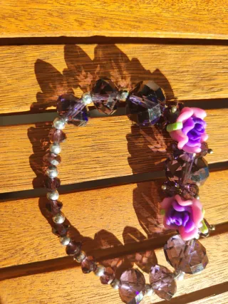 Pulsera de cristal checo morado y plateado