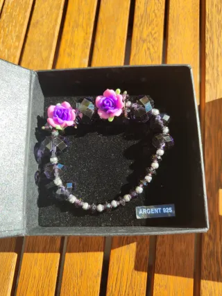 Pulsera de cristal checo morado y plateado