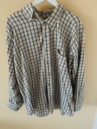 Camisa de vestir a cuadros beige y azul