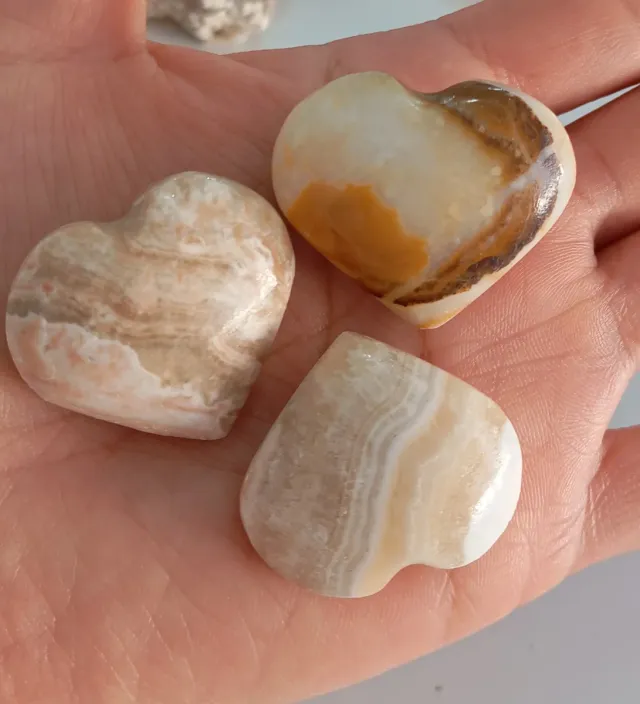 3 Cuori di Agata e Onice in Minerale Naturale