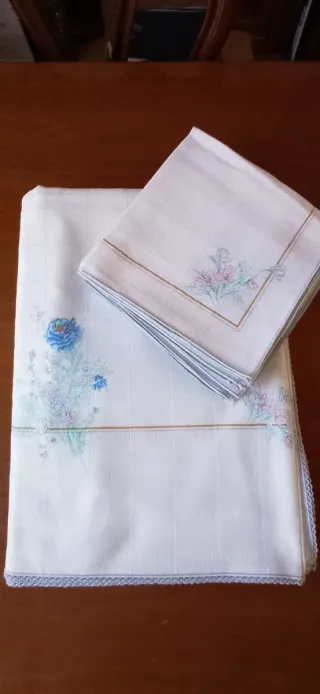 Tovaglia con 12 tovaglioli cotone vintage floreale