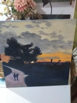Pintura de paisaje al atardecer(oleo)40×40