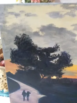 Pintura de paisaje al atardecer(oleo)40×40