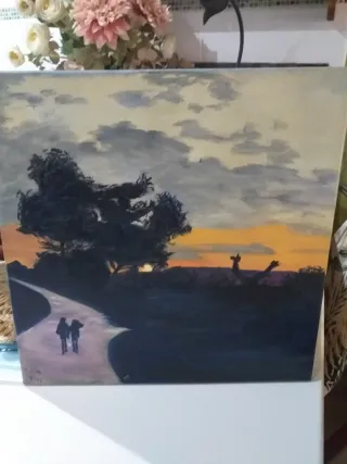 Pintura de paisaje al atardecer(oleo)40×40