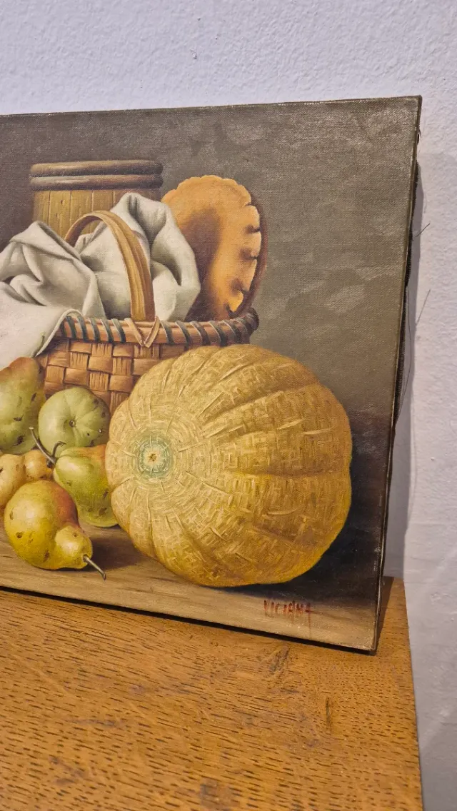 Natura morta con frutta dipinta ad olio