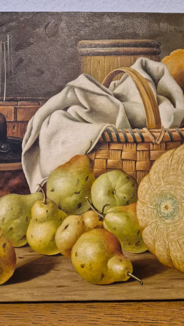 Natura morta con frutta dipinta ad olio