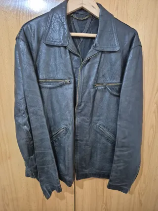 Chaqueta Cuero Moto Vintage Hombre Negra