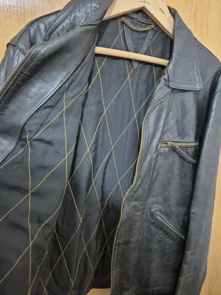 Chaqueta Cuero Moto Vintage Hombre Negra