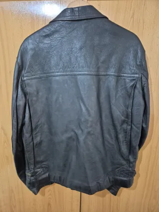 Chaqueta Cuero Moto Vintage Hombre Negra