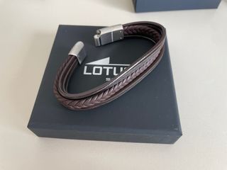 Pulsera Cuero Lotus Hombre Marrón y Plata