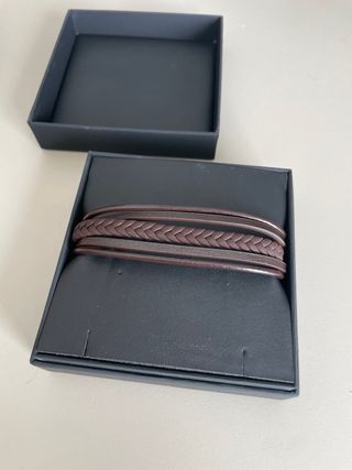 Pulsera Cuero Lotus Hombre Marrón y Plata