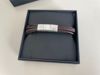 Pulsera Cuero Lotus Hombre Marrón y Plata