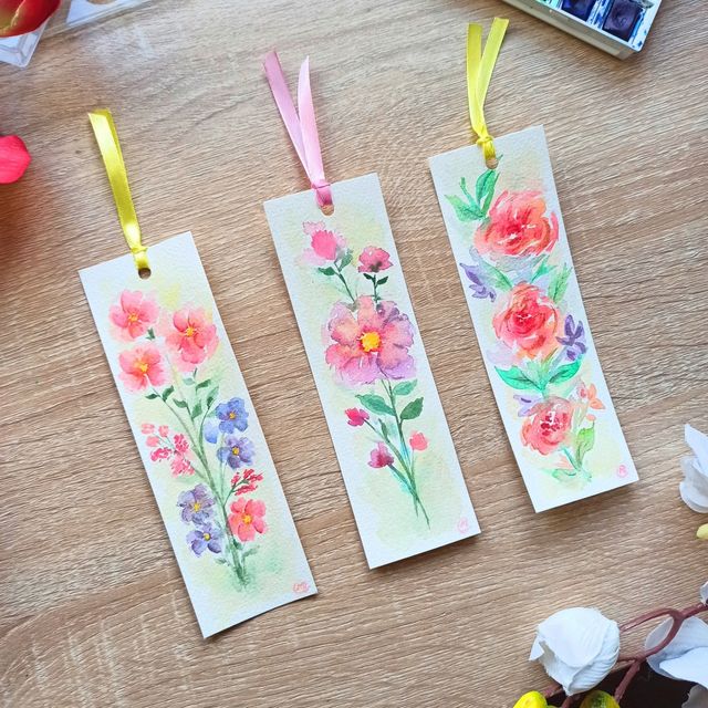 Marcapáginas acuarela pintados a mano