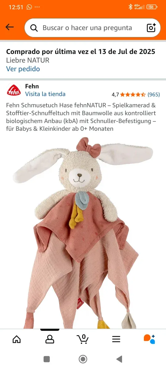 Peluche Conejito Fehn Natur