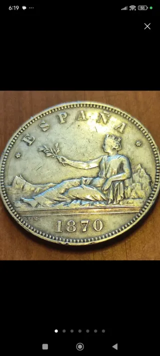 Moneda 5 Pesetas Plata 1870.Gobierno Provisional.