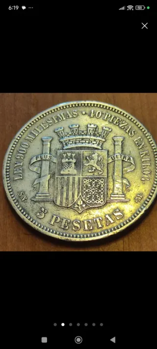 Moneda 5 Pesetas Plata 1870.Gobierno Provisional.