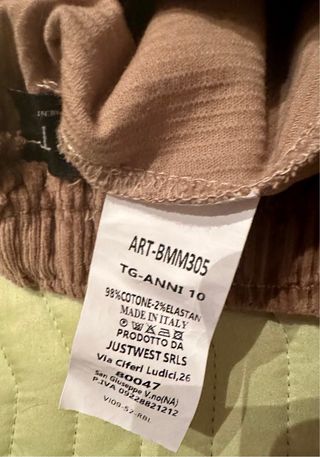 Pantaloni in velluto a coste per bambino 10 anni