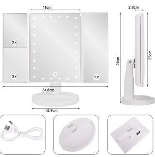 Espejo Maquillaje LED Tri-fold 1X 2X 3X