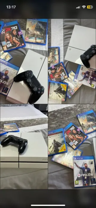 PS4 Blanca + 4 Juegos + Mando + Cables