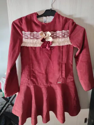 Vestido niña rojo y beige